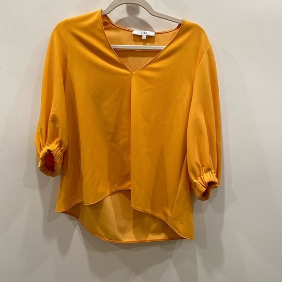 Tibi / Oversized  structured Crepe Trapeze Top in bright mango yellow XS - Picture 7 of 10